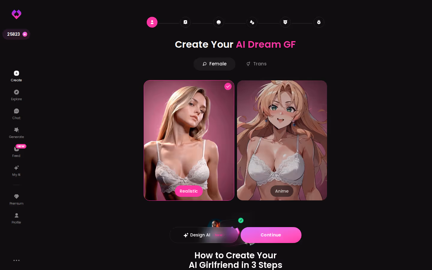 GoLove.ai Create wizard — Female or Trans, Realistic or Anime pick — ai porn movies