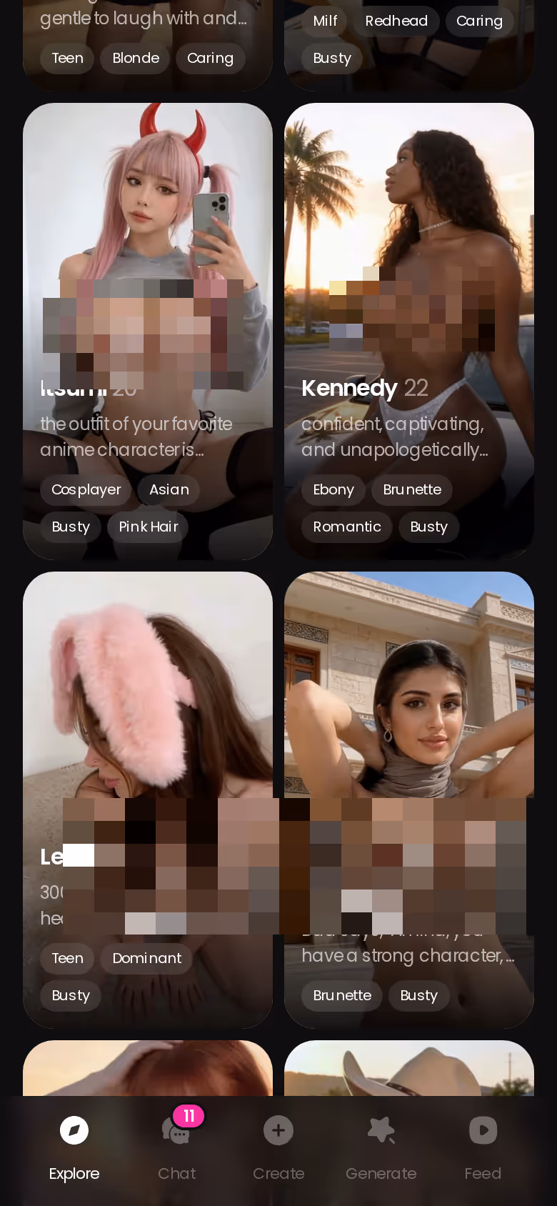 Mobile GoLove.ai Explore roster further down — slave leia ai