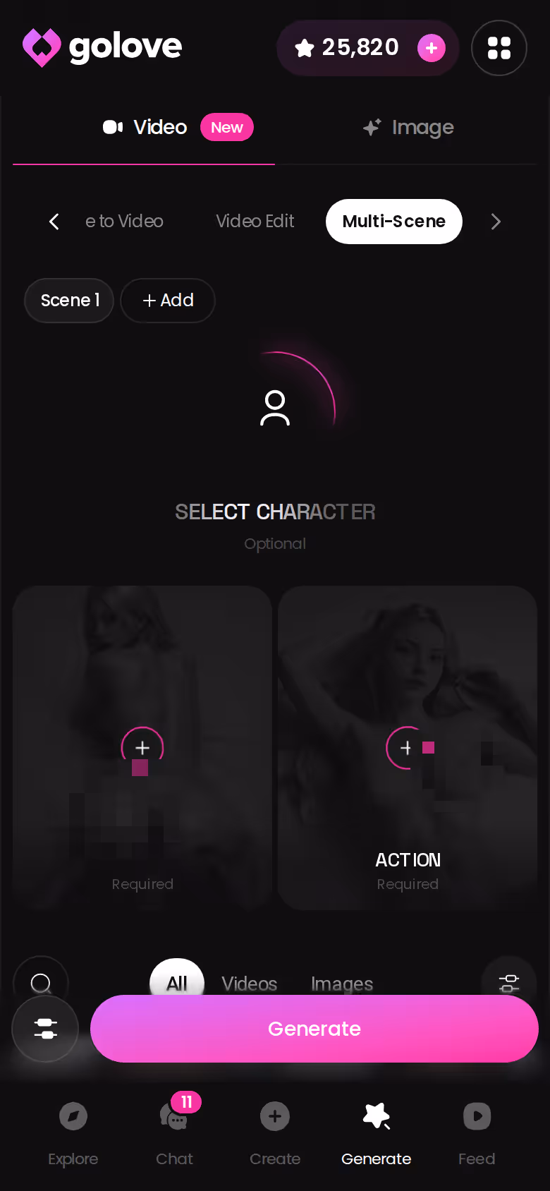 Mobile Multi Scene mode in the GoLove.ai video generator — dreamjourney ai